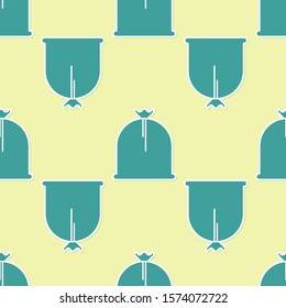 Green Pirate sack icon isolated seamless pattern on yellow background.  Vector Illustration