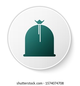 Green Pirate sack icon isolated on white background. White circle button. Vector Illustration
