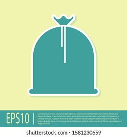 Green Pirate sack icon isolated on yellow background.  Vector Illustration