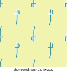 Green Pirate sword icon isolated seamless pattern on yellow background. Sabre sign.  Vector Illustration