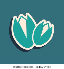 Green Pistachio nuts icon isolated on green background. Long shadow style. Vector