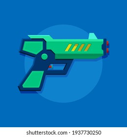 Green Pistol From Science Fiction Movie On Blue Background