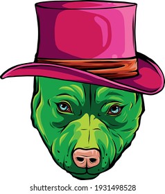 green pitbull dog with hat vector illustration design