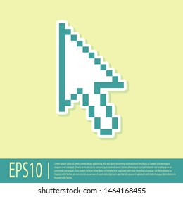 Green Pixel arrow cursor icon isolated on yellow background.  Vector Illustration