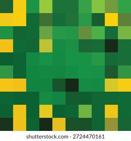 Green pixel art monster face seamless pattern, retro 8-bit video game style background, abstract mosaic square texture vector illustration.