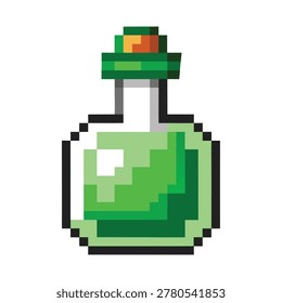Green pixel art potion bottle game asset icon with isolated, application