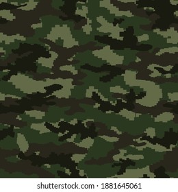 Green pixel background camouflage army texture trendy modern print design.