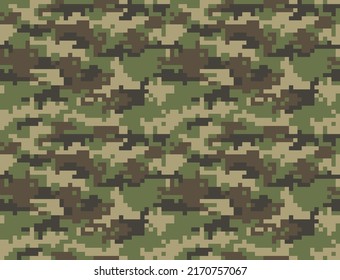 Green pixel camo, military texture, seamless vector background. Disguise