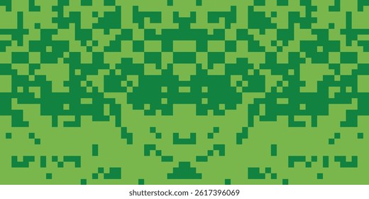 Green pixel camouflage pattern background. Abstract digital camouflage texture in shades of green, ideal for game design, military themes, or retro pixel art projects