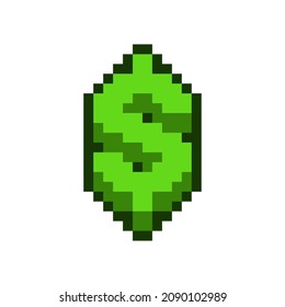 Green Pixel Dollar Symbol einzeln auf weißem Hintergrund. Geldsymbol, Währungszeichen, Vektorgrafik