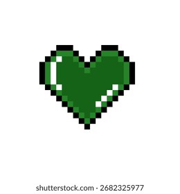 Green pixel heart icon with light effect. Web icon. Valentine icon.