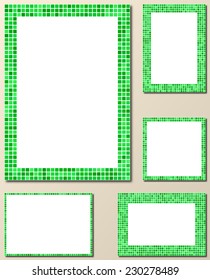 Green pixel mosaic page border frame set