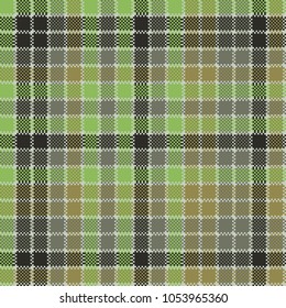 Green pixel mosaic plaid seamless pattern. Flat design. Vector illustration.