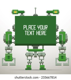 Green Pixel Robot Banner, vector