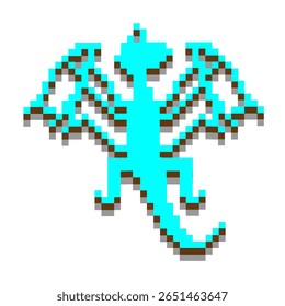 Green pixel silhouette of asian symbol dragon isolated on white. For greeting card, baby bedding pillow, embroidery, package. Vector illustration