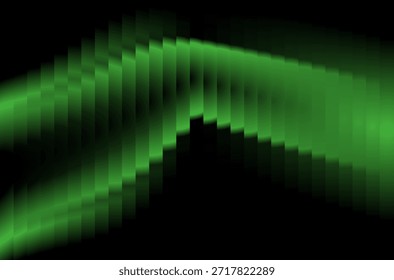 Onda de luz verde pixelada sobre fondo transparente, ilustración digital abstracta con fondo negro y brillo verde vibrante sobre fondo transparente