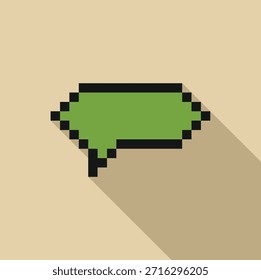 Bolha de fala em pixels verde com sombra longa simbolizando a comunicação digital 