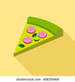 Green pizza with greens and sausage icon. Flat illustration of green pizza with greens and sausage vector icon for web