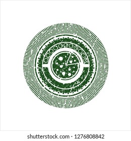 Green pizza icon inside distress rubber texture