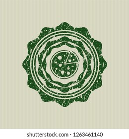 Green pizza icon inside rubber grunge stamp