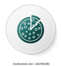Green Pizza icon isolated on white background. White circle button. Vector Illustration