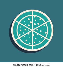 Green Pizza icon isolated on blue background. Long shadow style. Vector Illustration