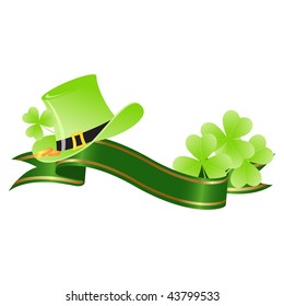 green placard with tree-leaf clovers and leprechaun's hat