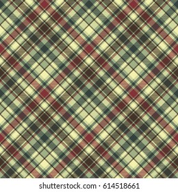 Green plaid diagonal seamless fabric texture. Vector illustration.