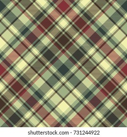 Green plaid diagonal seamless fabric texture. Vector illustration.