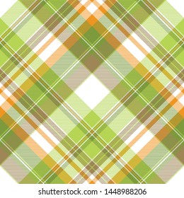 Green plaid fabric texture seamless pattern. Flat design. Vector illustration.