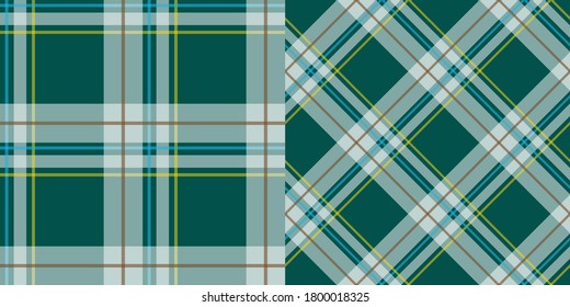 Green plaid pattern collection. Horizontal and diagonal textile fabric design for pillows, shirts, dresses, tablecloth etc.