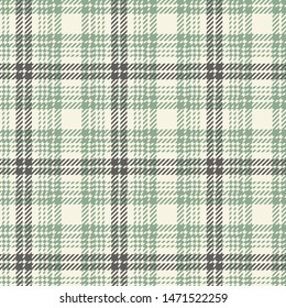 Green plaid pattern seamless vector graphic. Glen check plaid in grey, green, and beige for dress, skirt, jacket, or other modern textile design.