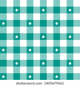 Green plaid pattern with star background. plaid pattern background. plaid background. Seamless pattern. for backdrop, decoration, gift wrapping, gingham tablecloth, blanket, tartan.
