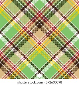 Green plaid pixel texture madras color fabric seamless pattern. Vector illustration.