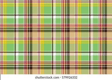 Green plaid pixel texture madras color fabric seamless pattern. Vector illustration.