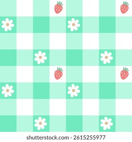 Green Plaid with strawberry and flower