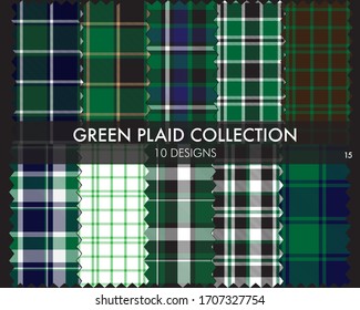 Green Plaid tartan seamless pattern collection includes 10 designs suitable for fashion textiles and graphics