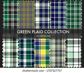 Green Plaid tartan seamless pattern collection includes 10 designs suitable for fashion textiles and graphics