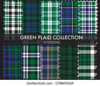 Green Plaid tartan seamless pattern collection includes 10 designs suitable for fashion textiles and graphics