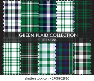 Green Plaid tartan seamless pattern collection includes 10 designs suitable for fashion textiles and graphics
