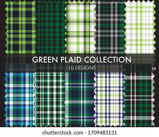 Green Plaid tartan seamless pattern collection includes 10 designs suitable for fashion textiles and graphics