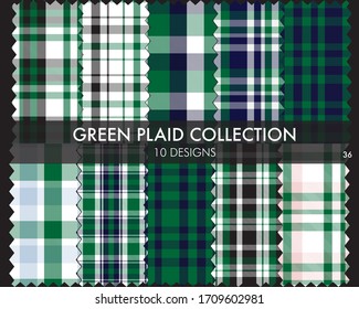 Green Plaid tartan seamless pattern collection includes 10 designs suitable for fashion textiles and graphics