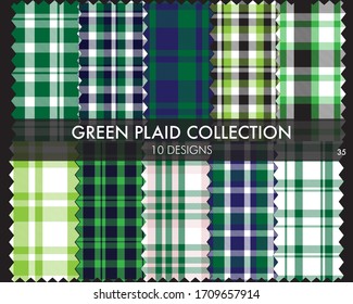 Green Plaid tartan seamless pattern collection includes 10 designs suitable for fashion textiles and graphics
