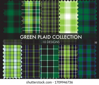Green Plaid tartan seamless pattern collection includes 10 designs suitable for fashion textiles and graphics