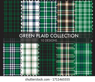 Green Plaid tartan seamless pattern collection includes 10 designs suitable for fashion textiles and graphics