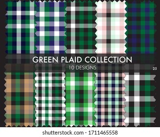Green Plaid tartan seamless pattern collection includes 10 designs suitable for fashion textiles and graphics