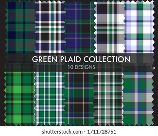 Green Plaid tartan seamless pattern collection includes 10 designs suitable for fashion textiles and graphics