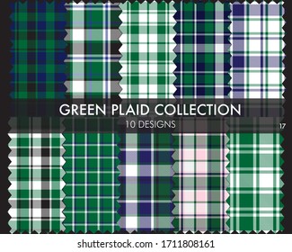La colección de patrones sin fisuras Green Plaid incluye 10 diseños adecuados para textiles y gráficos de moda