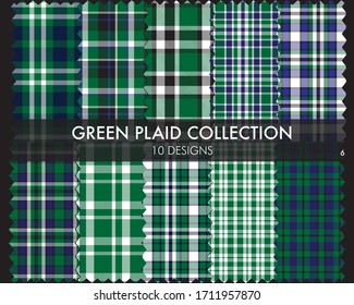 Green Plaid tartan seamless pattern collection includes 10 designs suitable for fashion textiles and graphics