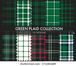 Green Plaid tartan seamless pattern collection includes 10 designs suitable for fashion textiles and graphics